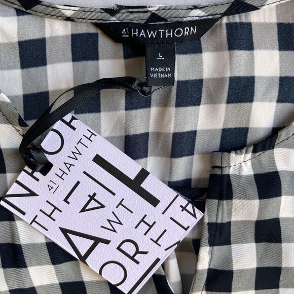 NWT 41 Hawthorn Split Neck Black/White Gingham Check Sleeveless Dress Size L - Picture 5 of 7